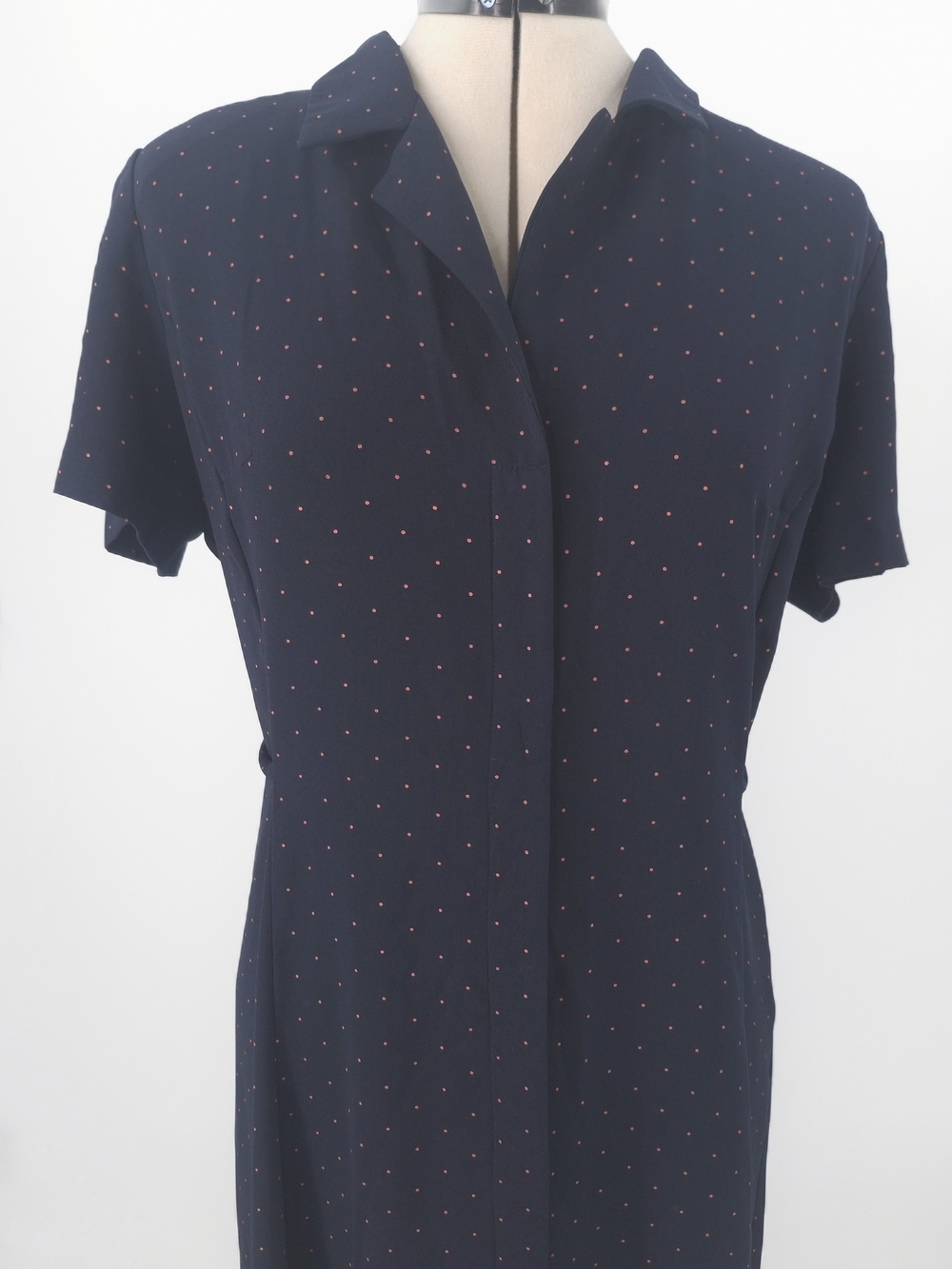 ✨Vintage 90s Norton McNaughton Navy Polka Dot Midi Shirt Dress✨ - Picture 5 of 16